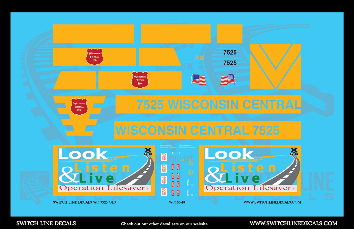 O Scale Wisconsin Central 7525 Operation Lifesaver Locomotive Decal Set