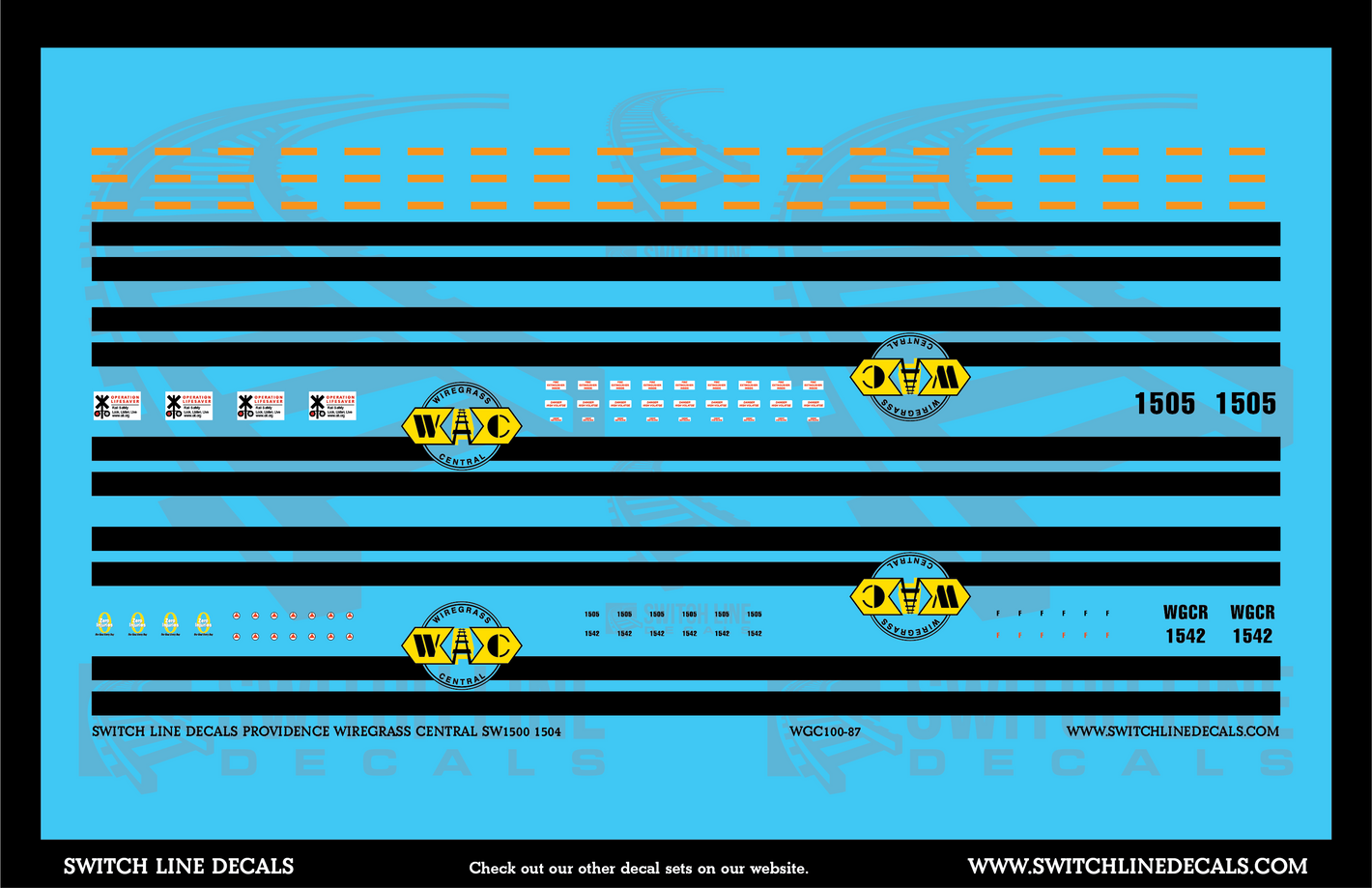 HO Scale Wiregrass Central SW1500 1504 Locomotive Decal Set