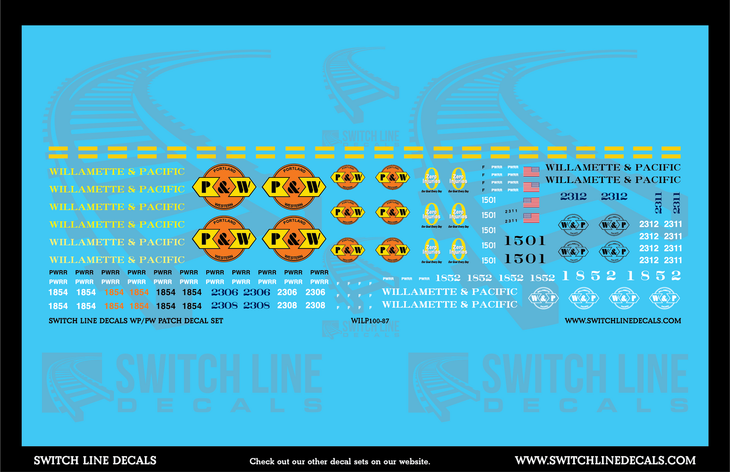 HO Scale Portland & Western / Willamette & Pacific GW Locomotive / Patching Decal Set