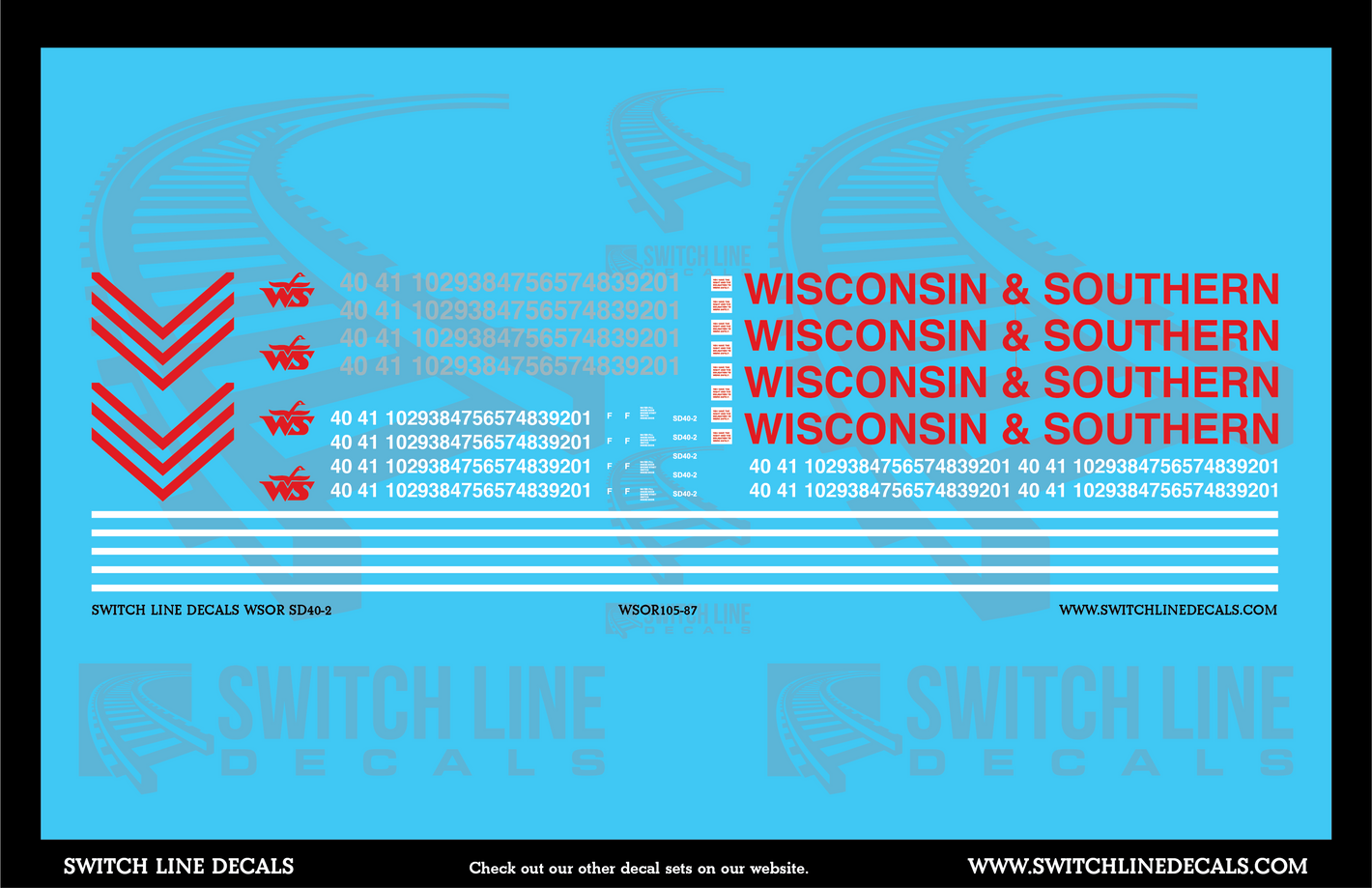 HO Scale Wisconsin And Southern SD40-2 Locomotive Decal Set